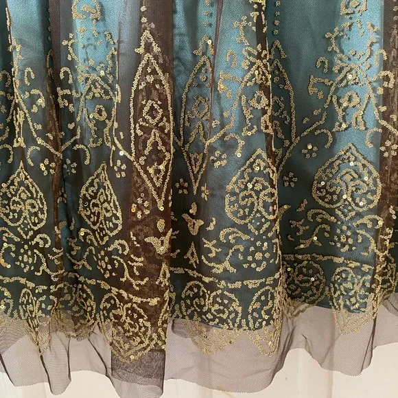 Adrianna Papell Boutique Elegant Teal and Gold Dress - Picture 4 of 14